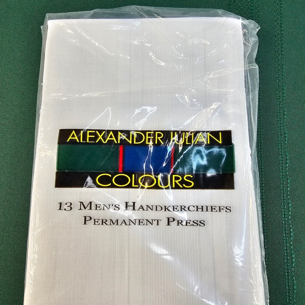 Alexander Julian Colours‎ 13 Men's Permanent Press Handkerchiefs White Cotton
